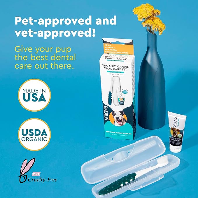 RADIUS USDA Organic Dental Solutions Puppy Kit 1 Unit, 1 Dog Toothbrush & 1 0.8oz Toothpaste, Ultra Soft Bristle & Non Toxic Toothpaste for Dogs, Designed to Clean Teeth, Xylitol Free