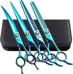 Green Dog Grooming Scissors Set Straight Thinning Curved and Chunker Shears 4PCS Kit with Simulated Emerald Screw 440C Trimming Shears Durable and Sharp