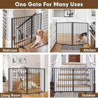 52" Extra Wide Dog Gate Indoor, Heavy Duty Metal Freestanding Dog Gate-Auto Close, Foldable Pet Fence – Anti-Topple Stability Feet for Stairs, Doorways,House,Porch,Deck,Yard(2 Panels,Black)