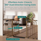 Cumbor 30.4-56.8" Extra Wide Baby Gate, Auto Close Dual Lock Dog Gate Brown | Easy Install Pressure Mounted Pet Gate for Doorways & Wide Openings, Easy Walk Thru Safety Proofing for Babies & Large Dogs