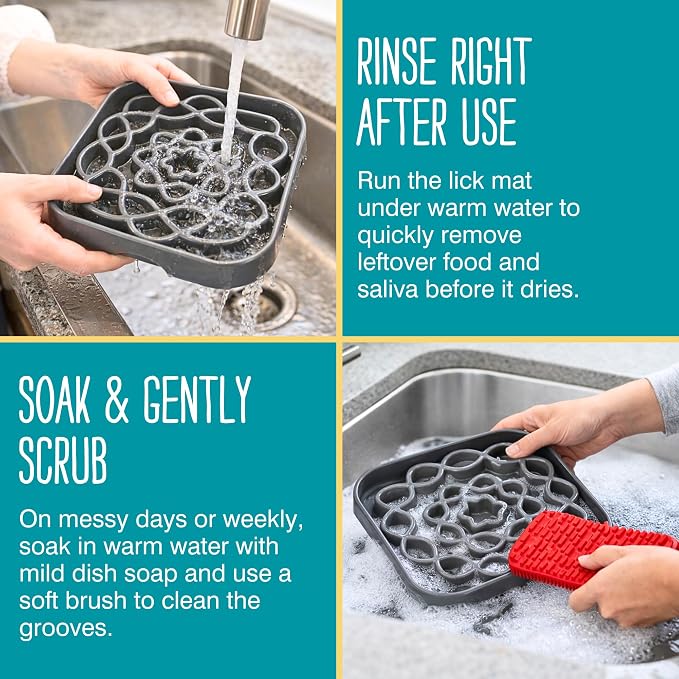 Messy Mutts Square Slow Feeder, 8 Inch, 2 Cup, Cool Grey | 8 x 8 Inch Square Silicone Puzzle Slow Feeder For Dogs And Cats, Holds 2 Cups, Dishwasher Safe