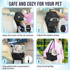 SlowTon Console Dog Car Seat - Portable Center Dog Car Seat for Small Dogs up to 9 lbs, Washable Pet Carseat with Soft Cushion Safe Protection Hooks & Storage Pocket, Black