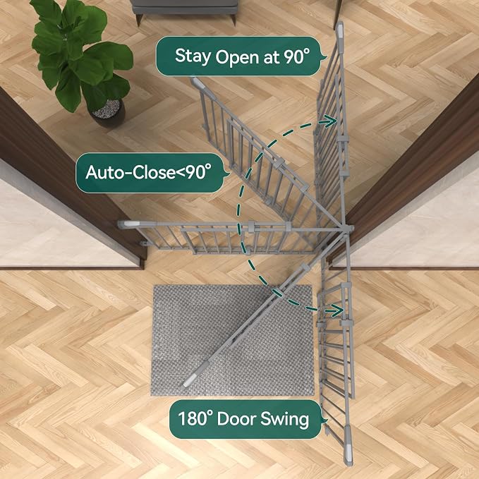 Babelio 31.5-55" Extra Wide No Bottom Bar Baby Gate, 28" H, Grey | Easy Install| One-handed Opening| Auto-close| Drill Needed Indoor Safety Dog/Pet Gate for Stairs, Hallways & Doorways
