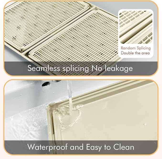 2Pack Cat Litter Box Step, Cat Litter Catcher, Expandable Interlock Litter Mat, Washable Easy Clean, Waterproof & Urine Proof, Khaki