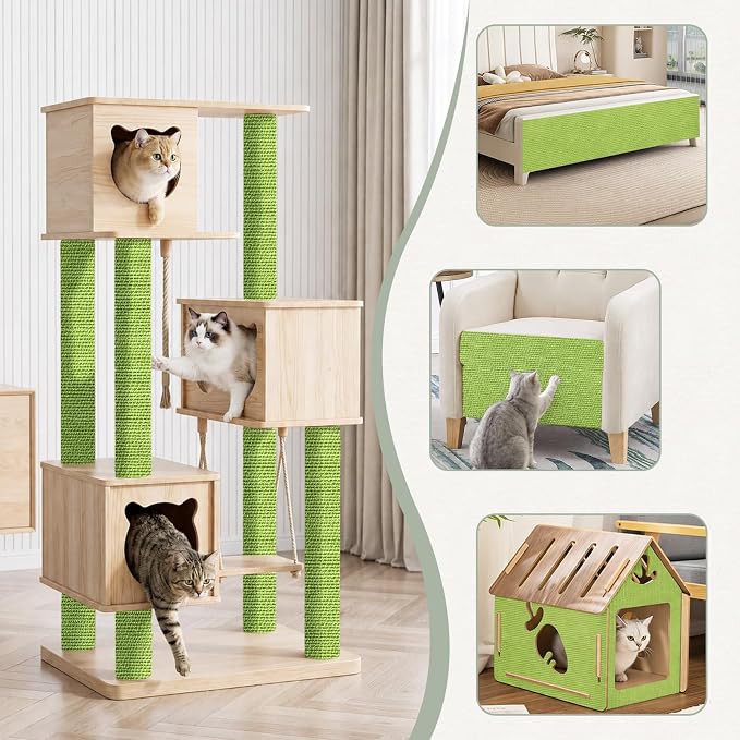 Cat Scratch Couch Furniture Protector from Cat Claws, Green, 78.7x15.8In | Self-Adhesive Cat Scratch Pad Deterrent for Furniture, DIY Climbing Cat Scratcher for Sofa Corners, Walls, Doors-with 20 Pins