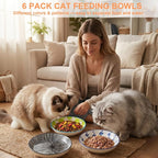 Ceramic Cat Food Bowls with Metal Holder, 6 Pack 5.7-in Elevated Dishes | Food-Safe Ceramic, Shallow Whisker-Friendly Plates For Wet Meals, Kibble, Water, Dishwasher And Microwave Safe
