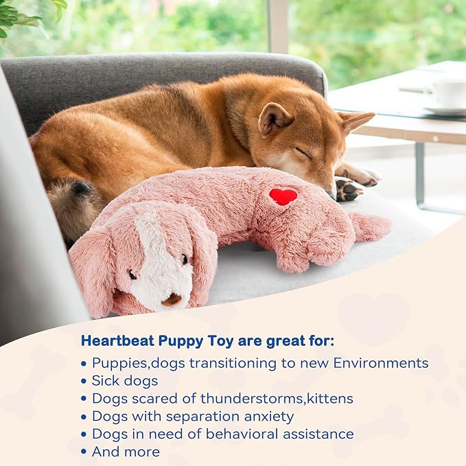 Moropaky Heartbeat Toy Puppy Heartbeat Stuffed Toy for Dog Calming Aid, Heartbeat Puppy Toy for Pets Anxiety Relief, Dog Comfort Toy for Behavioral Aid Crate Training, Puppy Essential