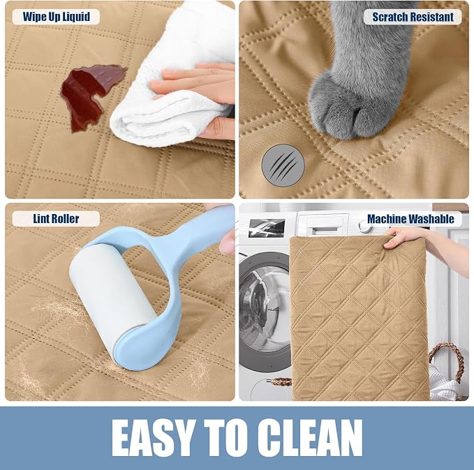 Smiry Waterproof Reversible Pet Couch Covers for Dogs | Pet Friendly, Soft Fabric, Washable Sofa Furniture Protector for Dogs Cat Kids, Checkered (40"x50", Camel/Camel)