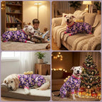 LovinPet Large Dog Pajamas, Four-Leg Stretch Onesie Bodysuit, Lightweight UV-Shielding Pajamas, Anti-Lick Calming Recovery Suit for Surgery, 3D Dino Egg Spikes, Easy on/Off， Purple， 3XL