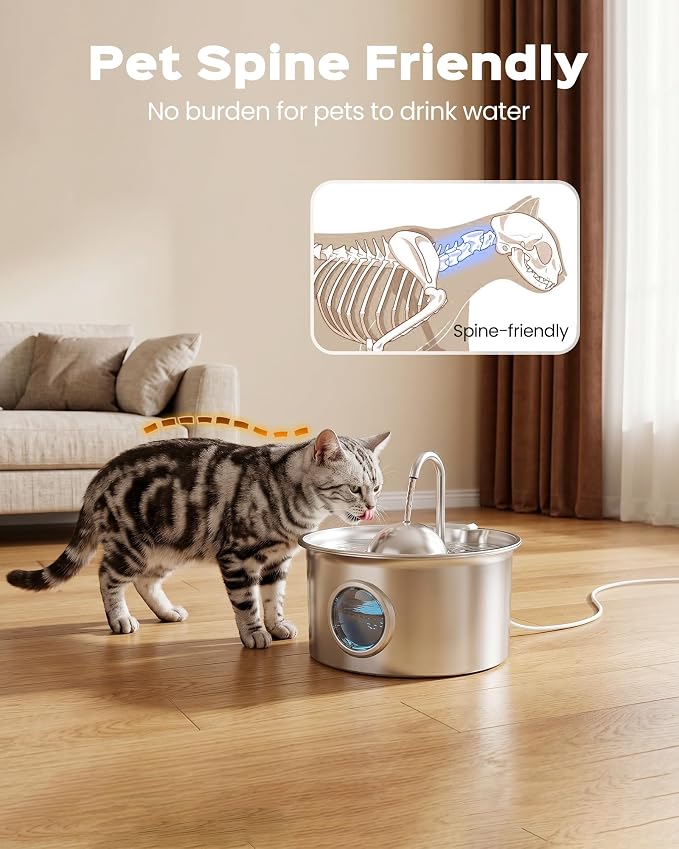 Stainless Steel Cat Water Fountain: Cat Fountain with with 6 Filters + 3 Sponges - 88oz/2.6L Slient Pet Water Fountains for Cats Indoor - DCTROD Kitten Fountains - Gifts for Cats Dogs Small Animals
