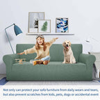 MAXIJIN Super Stretch Couch Cover for 3 Cushion Couch, 1-Piece Universal Sofa Covers Living Room Jacquard Spandex Furniture Protector Dogs Pet Friendly Fitted (Large, Pea Green)