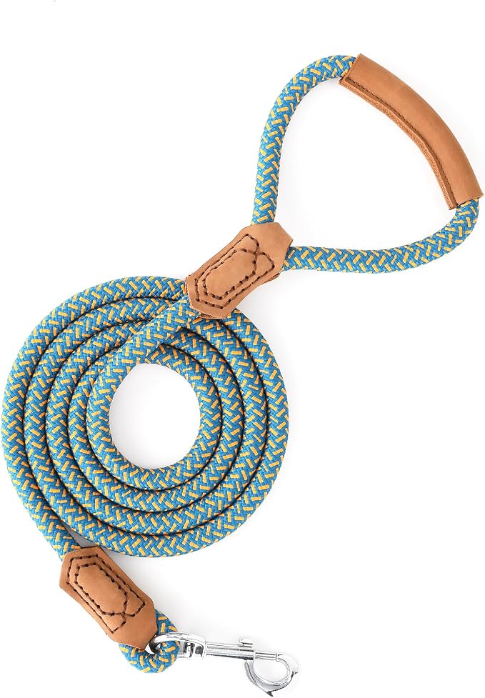 Mile High Life Dog Leash with Genuine Leather Handle, 6 FT/5 FT/4 FT | Leather Grip Rope Leash, Heavy Duty 360° Swivel Metal Clasp, for Small Medium & Large Dogs