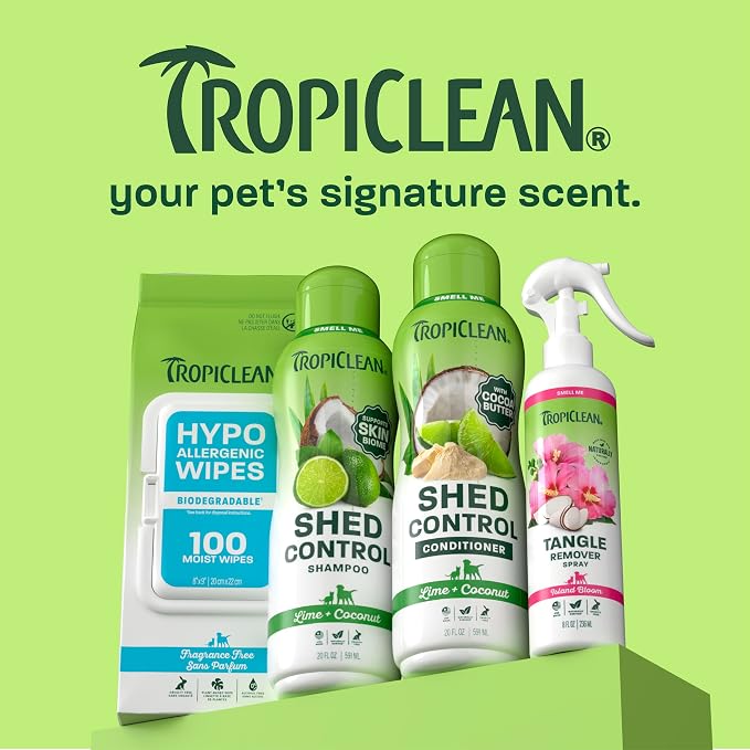 TropiClean Deshedding Dog Shampoo, Fast-Acting Shedding Control & Coat Softener, Puppy Safe, Made in USA, Lime & Coconut Scent, Cat Friendly, 20oz. | Fast-Acting Shedding Control | Coat Softener | Lime & Coconut Scent | Puppy & Cat Safe | Made in USA