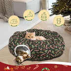 Cat Tunnel Bed Under Christmas Tree, 3x3ft Donut for Cats | Collapsible Polyester Fabric, 9.8in Tube Diameter, Holiday Green & Candy Cane Design for Kittens, Small Animals