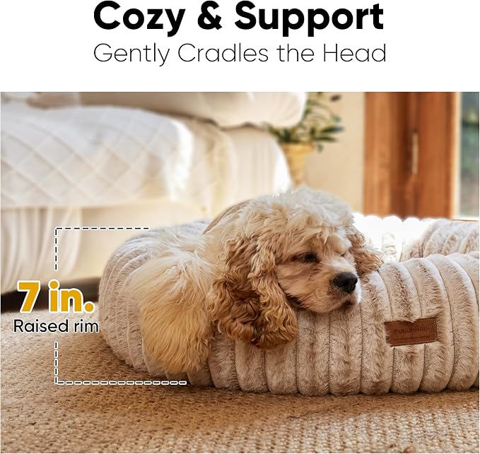 FUKUMARU Small Dog Bed, 25" Orthopedic Dog Bed for Puppies, Donut Cat Beds | Gradient Color Calming Donut Dog Beds for Small Dogs, Round Pet Bed with Washable Cover, Cute Cat Bed for Indoor Cats, Camel