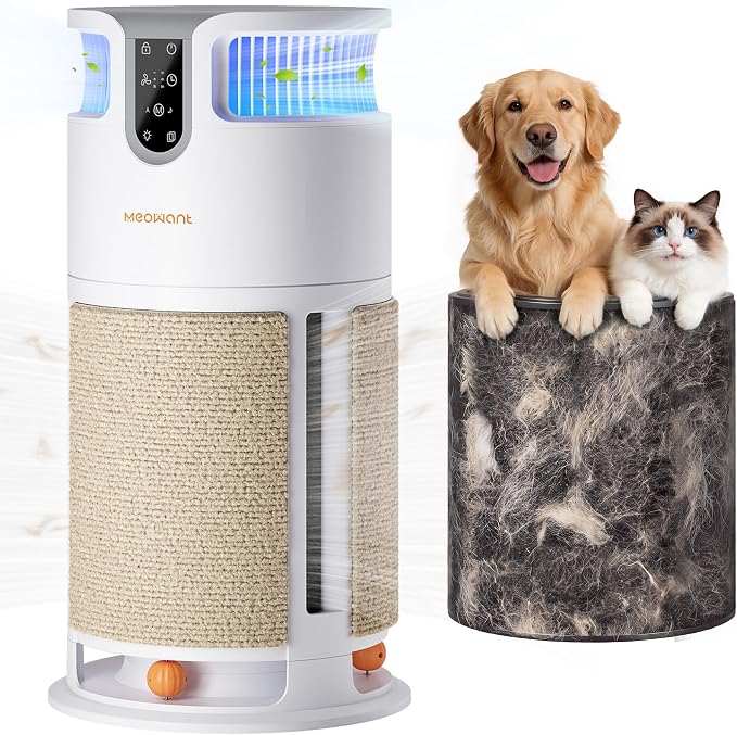 Meowant Pet Air Purifier for Home Large Room Up to 3900 Ft², U-Shape 360° Air Intake, H13 HEPA Filter Reduce Pet Hair Dander Odors Dust, Air Cleaner with Washable Pre-Filter, PM2.5 Monitor, Auto Mode