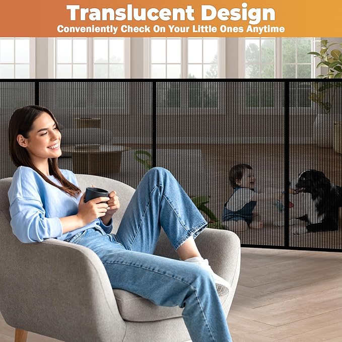 200" Retractable Baby Gates Dog Gate Extra Wide, 42" Tall Child Pet Safety Gate with Reinforced Strips for Stairs, Long Mesh Garage Gates Fence for Outdoor Indoor Large Openings Driveway Decks Patio