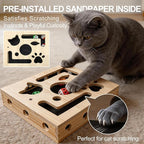 Cat Scratch Puzzle Box for Indoor Cats, Wooden Cat Enrichment Toy | Cat Toys for Indoor Cats Cat Nail File Box with Interactive Cat Toys & Sandpaper Inside