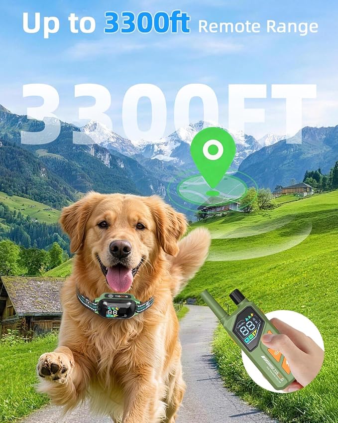 3300ft Dog Shock Collar with Remote Control, IPX7 - Green | 4 Training Modes, Security Lock, Extremely Long Battery Life, Waterproof, Rechargeable E-Collar for Small Medium Large Dogs