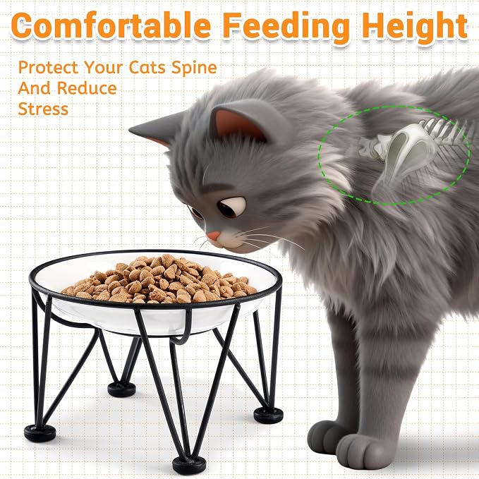 Elevated Ceramic Cat Bowls – Whisker-Friendly & Anti-Vomiting, Non-Slip Raised Cat Food Dishes – Stylish, Safe & Hygienic Feeding Set (2-Pack)