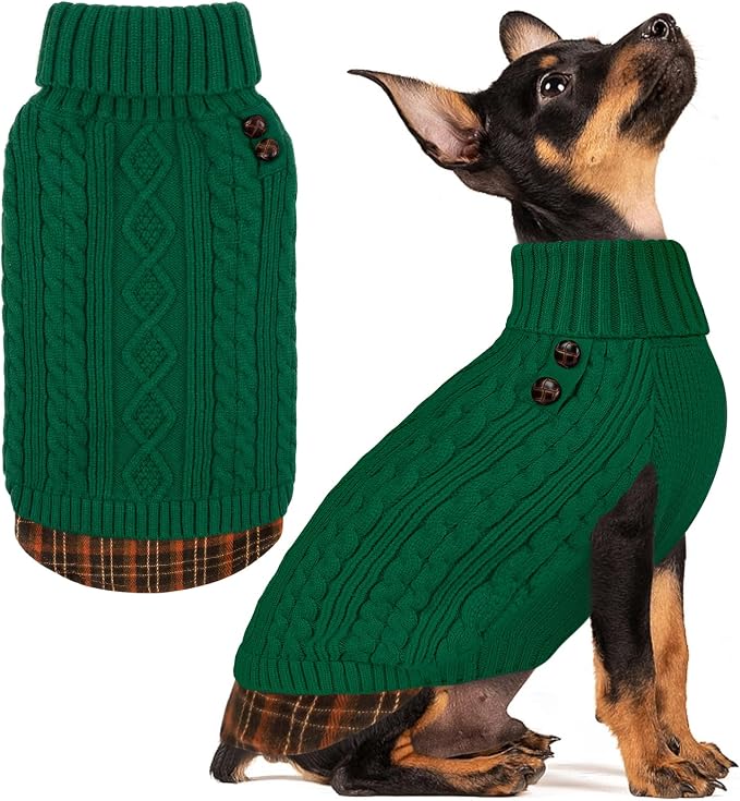 KYEESE Dog Sweater Turtleneck Thick Knit Pullover for Cold Weather | Stretchy Fit, Lightweight & Warm, Cozy Knit Comfort, Classic Plaid Design, Gentle on Sensitive Skin, Comfortable Daily Wear