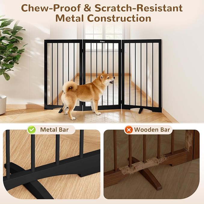 32" Extra Tall Free Standing Dog Gate Indoor, Foldable Pet Gate | for Doorways Stairs, 3-Panel Dog Fence with Support Feet for Stability, Folding Puppy Gate Easy to Carry No Drilling 54"x32"