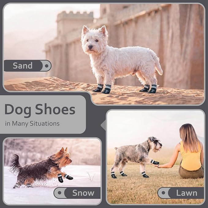 PAWsay Dog Boots Water-Resistant Non Slip Doggy Shoes | Non Slip Puppy Boots with Reflective Straps Prevent Injury Scratching Comfy Boots with Soft Thin Lining Lighten Friction