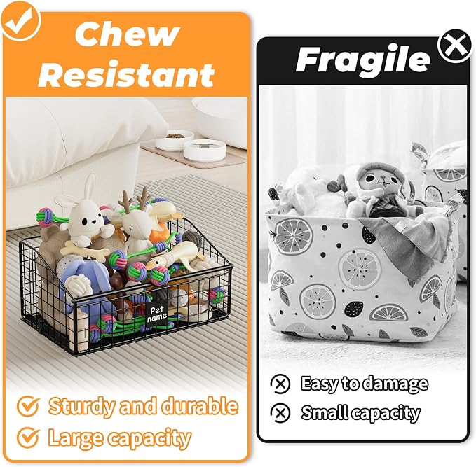 Dog Toy Bin Toy Basket Metal Storage Box with Handles Dog Organizer Chew-Proof Dog Toy Box Blankets Leashes Chest Puppy Dog Toy Storage Container Home Decor Pet Toys Dog Cat