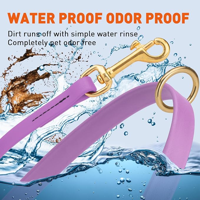 Viper Biothane K9 Working Dog Leash Waterproof Lead for Tracking Training Schutzhund Odor-Proof Long Line with Solid Brass Snap for Puppy Medium and Large Dogs 4ft, Amethyst Purple