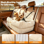Pawaboo Dog Car Seat Bed, Memory Foam Booster for Medium/Large Dogs, Beige | Rear-seat pet travel bed with washable cover, safety leashes, thick cushion, and room for 2 small dogs