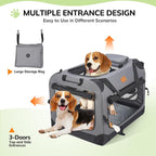 Morpilot 32-inch Portable Collapsible Dog Crate: Travel Dog Crate Soft-Sided for Medium Large Dogs up to 70lbs, with Foldable Bowl, Shoulder Strap & Storage Pockets, Grey