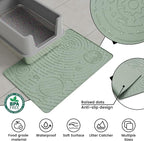 Cat Litter Mat Medium 23.6x15.7in, Sage Green Silicone Rubber Scatter Control Kitty Litter Box Trapping Mat, Waterproof Easy to Clean, Odorless Pet Supplies, Indoor Cat Essentials