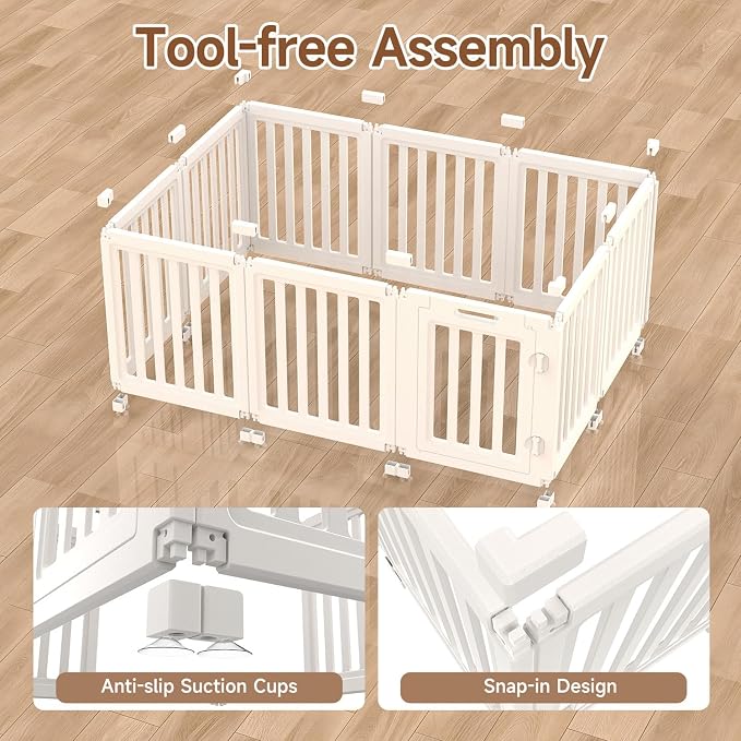 EVERFRONT Dog Playpen with Door - Dog Pen Indoor - Easy Assemble Dog Play Pen - Puppy Playpen, Cat Playpen, Small Animal Playpen, Dog Play Pen Indoors (White, 24", 10 Panels)