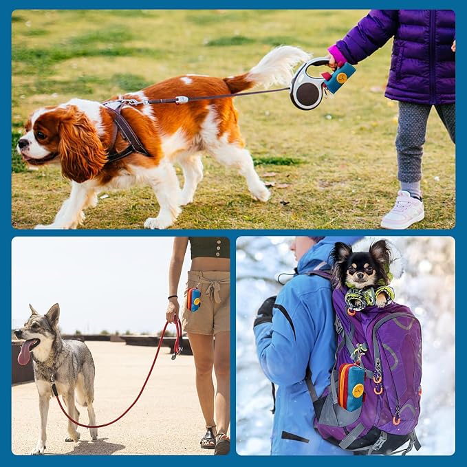 Dog Poop Bag Holder Zippered Pouch, Portable Dog Poop Bag Dispenser with 1 Metal Clip, Fashion Color Matching Canvas Waste Bag Holder for Leashes - 2pack