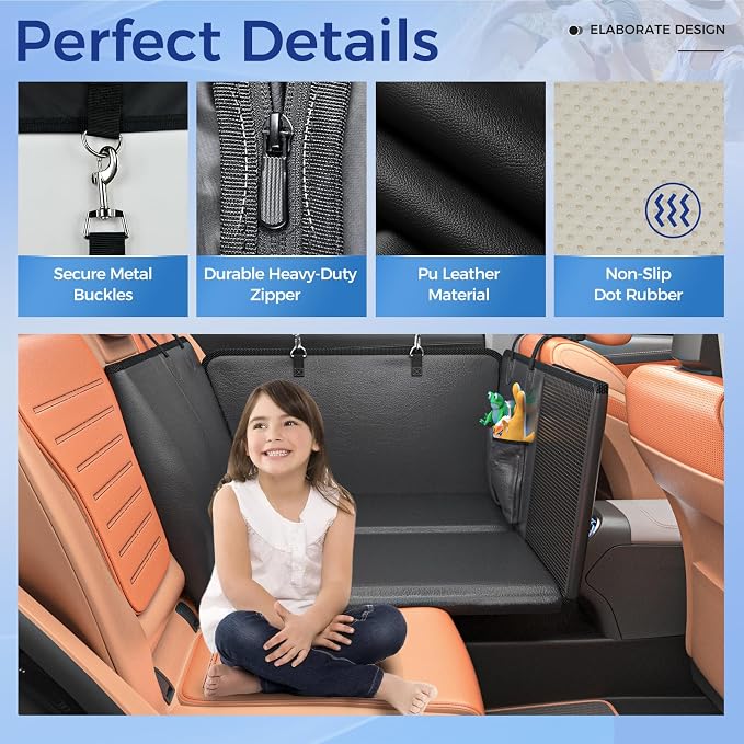 HOB4U Back Seat Extender for Dogs, Hard Bottom Dog Car Seat Cover | 100% Waterproof PU Leather, Scratch Proof and Anti Slip Dog Hammock for Cars and SUVs, Holds 400 lbs