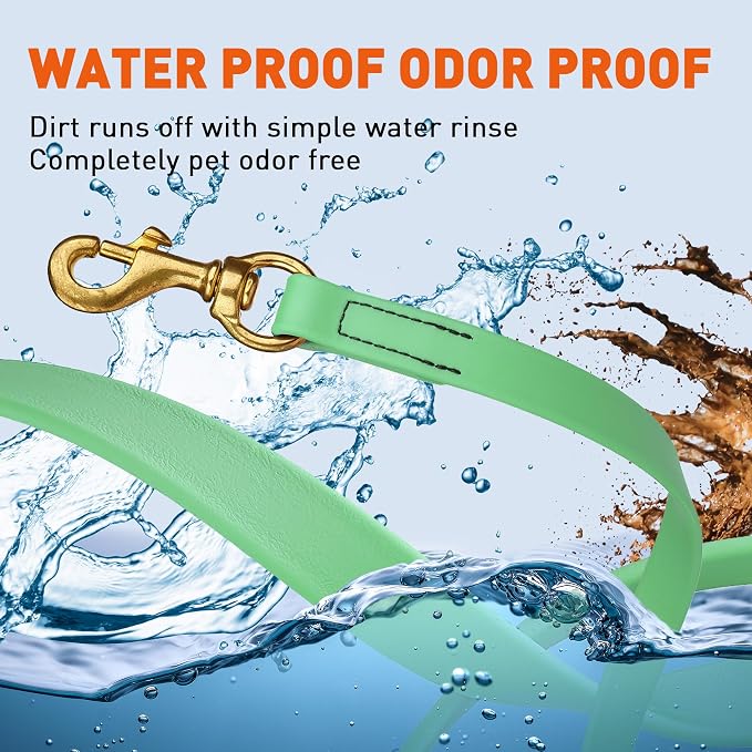 Viper Biothane K9 Working Dog Leash Waterproof Lead for Tracking Training Schutzhund Odor-Proof Long Line with Solid Brass Snap for Puppy Medium and Large Dogs, 15ft Sea Foam Green