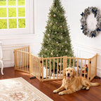 YOCAN Non-Painted Wooden Freestanding Dog Gates for The House,Doorways, Stairs,Wood Dog Fences Indoor Pet Gate,Step Over Fence-6 Panel H:16.9" L:138"