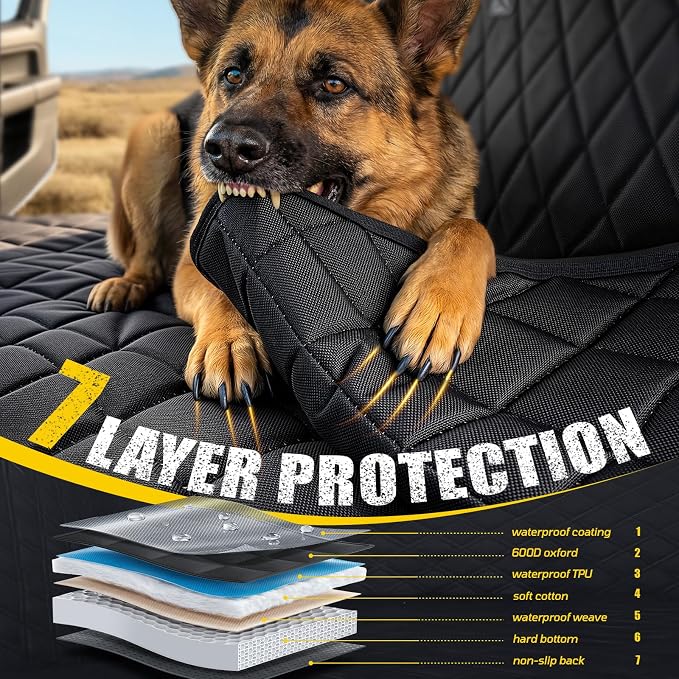 Rorhxia L Dog Mid-Size Truck Seat Cover for Back Seat with 3 Support Rods | 500 lbs Hard Bottom Supports, 45% More Space, 100% Waterproof, 7-Layer Protection, L for Mid-Size Trucks & SUV