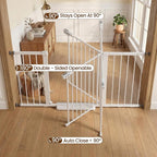Mumeasy 36" Extra Tall Baby Gate for Doorways, 29.7"-57" Extra Wide Dog Gate for Stairs, Pressure Mounted Auto Close Pet Safety Gate with Easy Walk Thru Door, Large Indoor Child Gate for House, White
