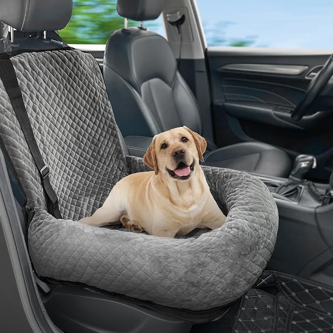 Dog Car Seat for Small Medium Dogs,Detachable Washable Travel Safety Pet Booster Seat, Comfy Ultra Soft and Multifunctional Car Travel Bed,Grey