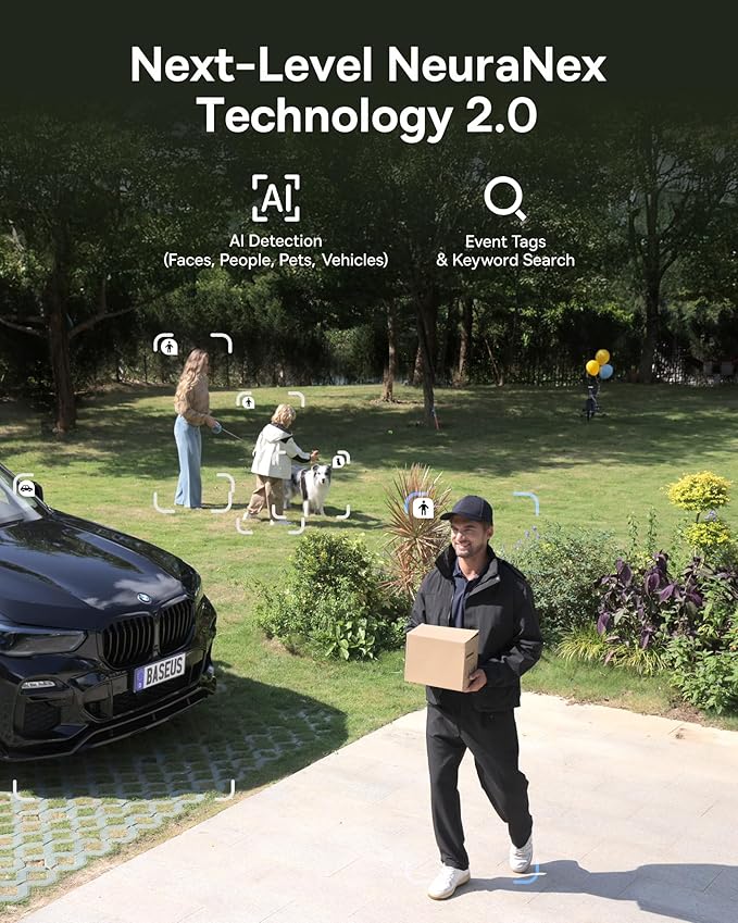 Baseus X1 Pro 3K Dual-Lens AI Solar Camera Outdoor Wireless, No Monthly Fee | 300° AI Tracking, 150-day Battery, IP65, Local Storage up to 512GB, AES+RSA, Color Night Vision, 8x Zoom, Privacy Zones