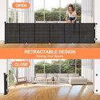 EZIGO 150 Inch Retractable Baby Gates Extra Wide Reinforced Baby Dog Gate | 34 Inch Tall Retractable Dog Gate with Reinforced Strip Mesh Safety Pet Gate for Stairs Hallway Doorway Indoor Outdoor, Black