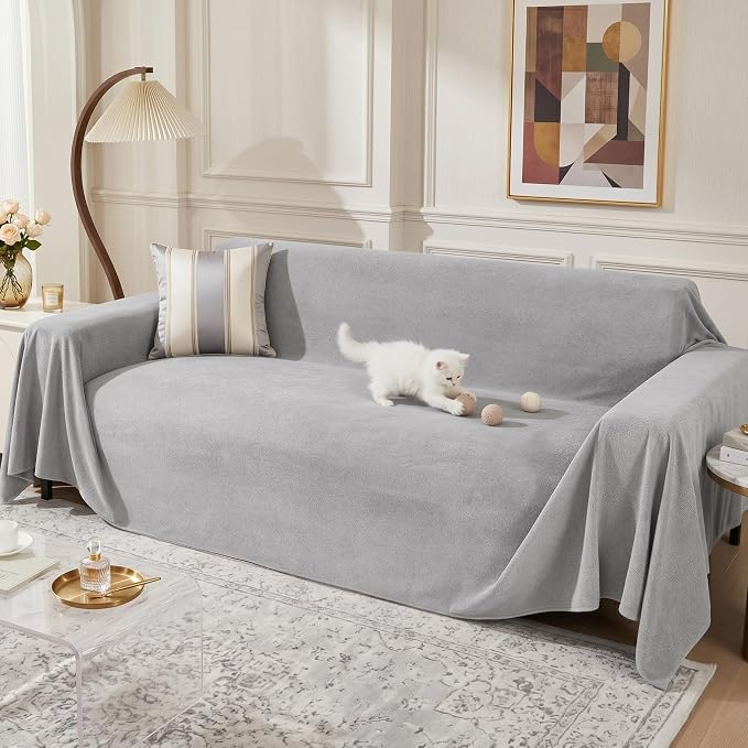 Couch Cover for 2 Cushion Sofa, Washable Cat Scratch Proof Sofa Covers Love Seat L Shape Soft Sectional Sofa Slipcover Furniture Protector for Dogs Pets Kids, 71" x 102", Light Grey