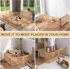 Wooden Freestanding Dog Gate Indoor - 16.9" H 3 Panels | No-Painted Foldable Pet Gates, Portable Puppy Gate for Doorways, Stairs, Hallways