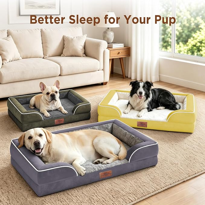 Comfort Expression Orthopedic Dog Bed for Extra Large Dogs with Bolster | Waterproof Dog Couch Bed with Washable Cover & Non-Slip Bottom, Supportive Egg Crate Foam XL Pet Bed, 45x35 Inch