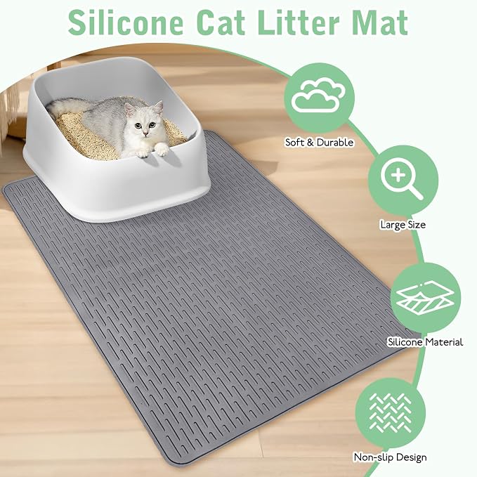 Cat Litter Mat 36" x 20" Waterproof Rubber Litter Box Mat Non-Slip & Soft Litter Trapping Mat Easy to Clean Kitty Litter Mat for Indoor Floor (Large)