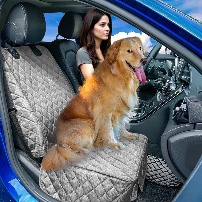 PETICON Waterproof Front Seat Car Cover 2 Pack, Full Protection | Dog Car Seat Cover with Side Flaps, Nonslip Scratchproof Captain Chair Seat Cover Fits for Cars, Trucks, SUVs, Jeep, Gray