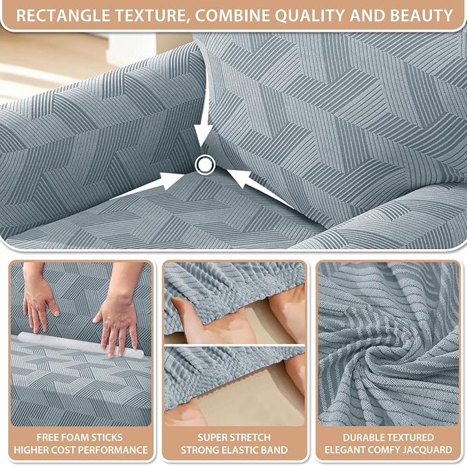 ZNSAYOTX Stretch Armchair Covers for, 1-Piece Chair Slipcovers for Living Room, Furniture Protector with Elastic Bottom for Dogs Cats Kids Geometrical Jacquard Fabric (Small, Light Grey)