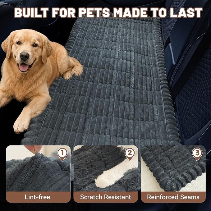 Dog Car Seat Waterproof Bed Cover Nonslip Car Back Seat Soft and Comfortabl | Pet Bed Mat Car Blanket for Travel Backseat Extender Seat Covers Dog Bed for Cars Trucks and SUVs (Dark Gray 23.6” x 51”)