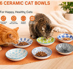 Ceramic Cat Food Bowls, 6 Pack 5.7-in Non-Slip Cat Dishes for Food, Water | Food-Safe Ceramic, Shallow Whisker-Friendly Plates For Wet Meals, Kibble, Multi-Cat Homes, Dishwasher And Microwave Safe